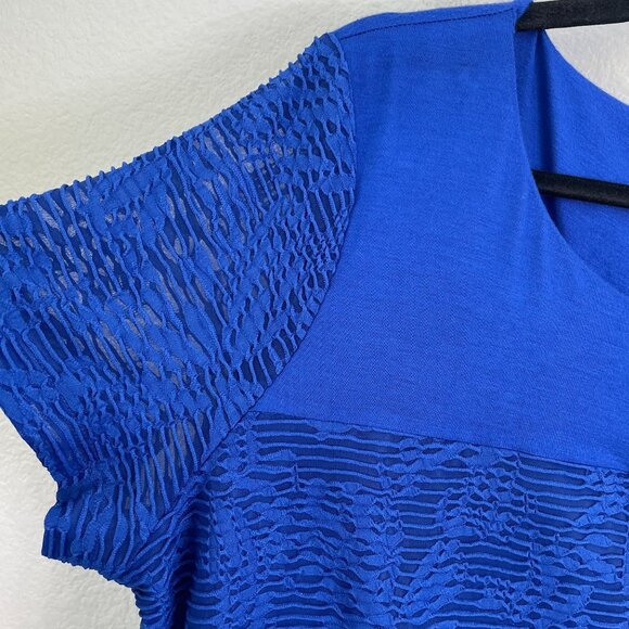 NEW Calvin Klein Womens Plus XXL Short Sleeve Textured Knit Top Blue Shirt - Picture 8 of 10